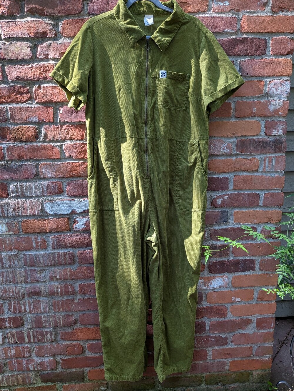 Lucy & Yak Bright Olive Green Zip-Front Corduroy Jumpsuit Size 14 US - Picture 3 of 5